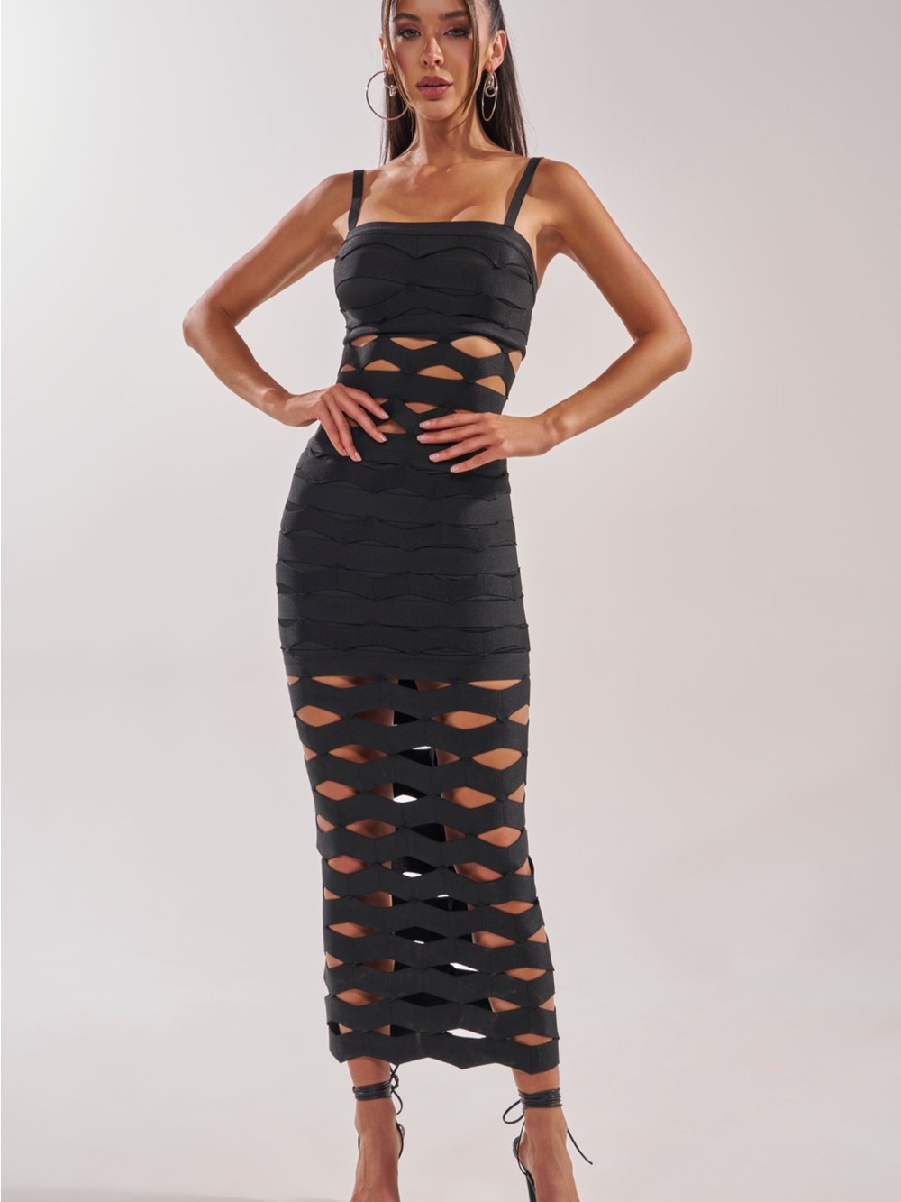 AKIRA Black Cutout Maxi Dress with Strappy Bodice